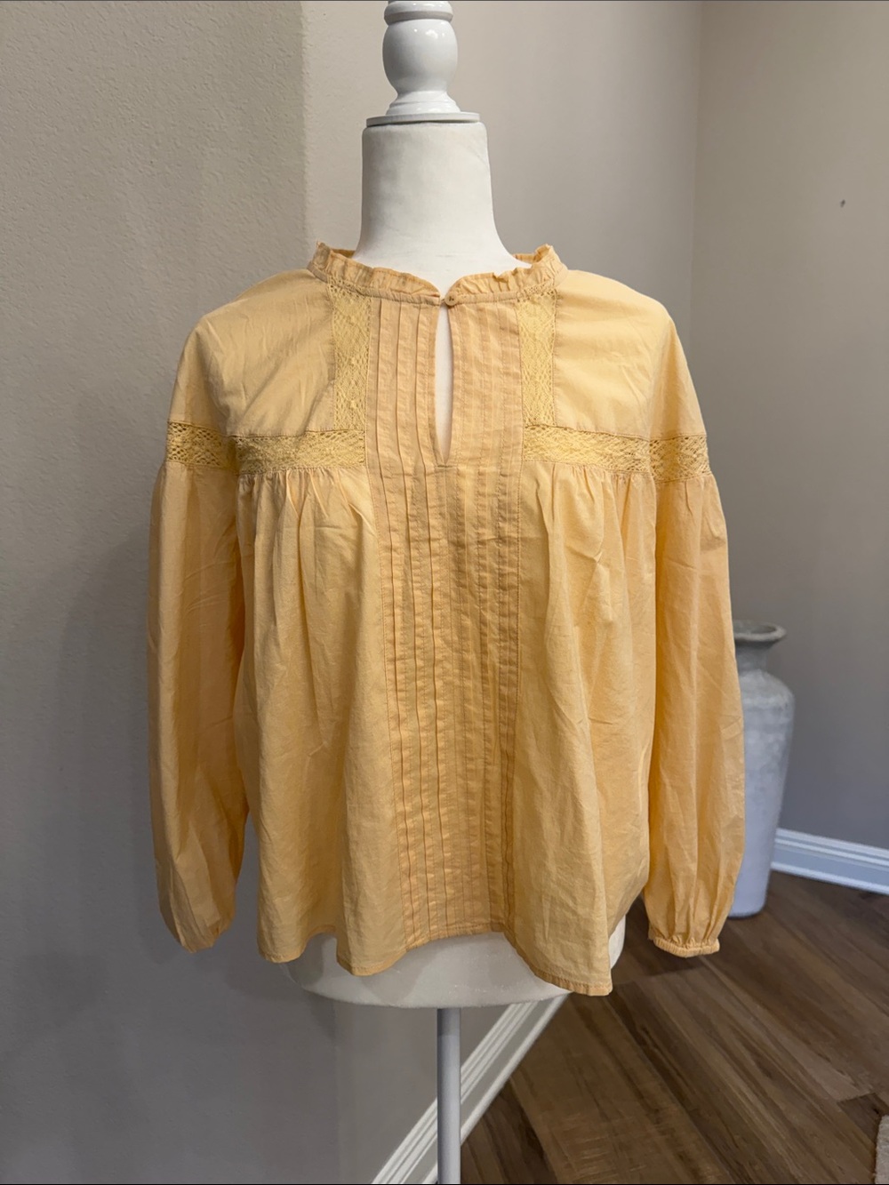 Light Yellow Pintuck Peasant Blouse - Women's Top